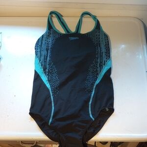 Speedo Endurance Black and Teal One-Piece Swimsuit